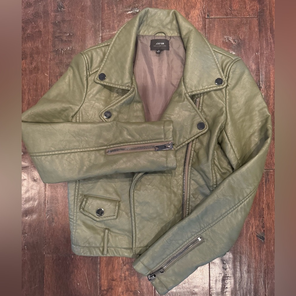Joe’s Jeans Vegan Faux Leather Moto Jacket | Size XS Women Olive Green